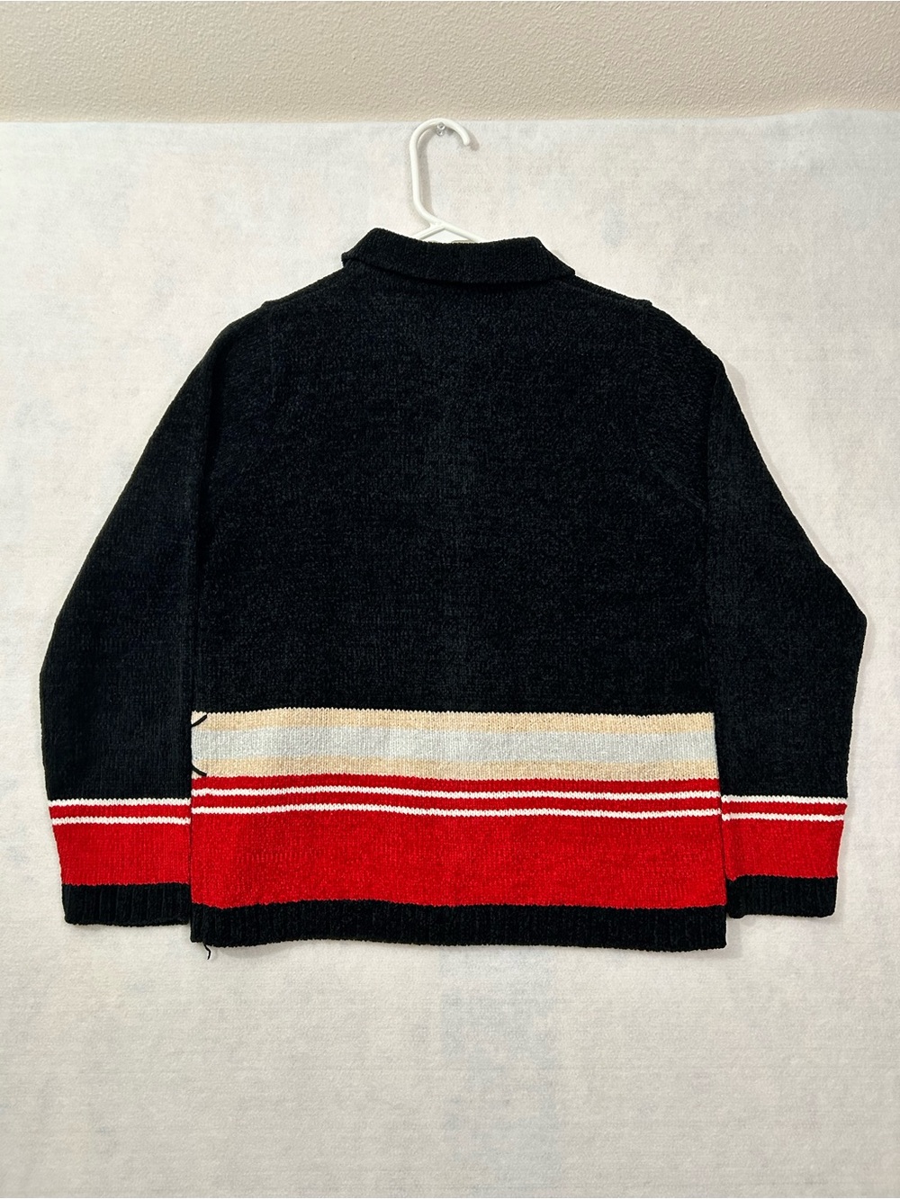 Sag Harbor Cardigan Y2K Retro Soft Black Red Full Zip Chenille Coastal Grandma - Picture 4 of 9